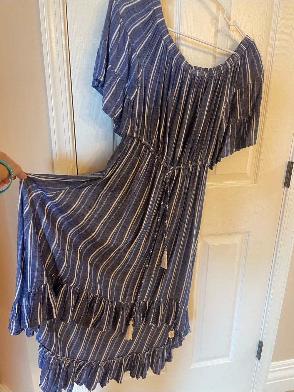 Blue island Rayon boho off the shoulder dress